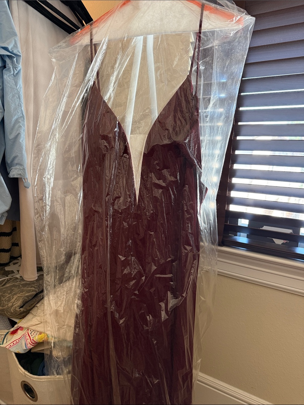 Women's V-Neck Long Burgundy Dress